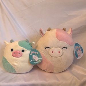Cow Squishmallow Set - Cute Blue Belana and Pink Caedyn